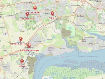 Map showing the location of South Essex Methodist Circuit