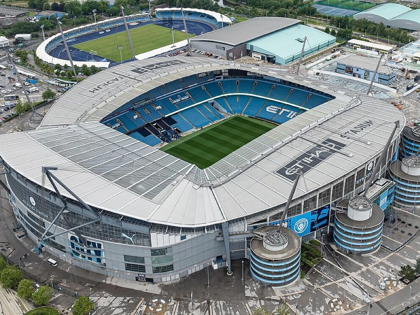 aerial view of a football stadium manchester city etihad stadium