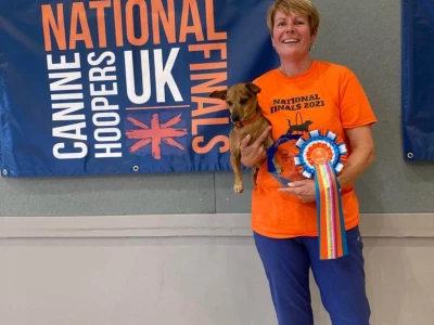 astrid winning at the canine hoopers uk national finals 2021