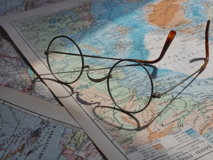 Eyeglasses, world map, map