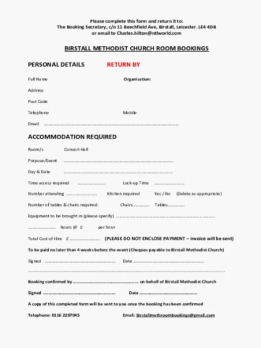 Birstall Booking Form