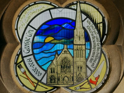 George Cox window with church