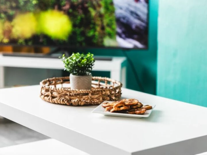 Plates of pastries on a white table