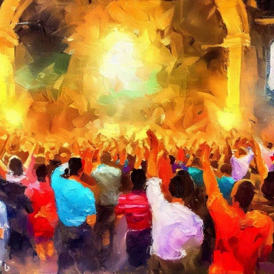 Oil painting of people celebrating Pentecost