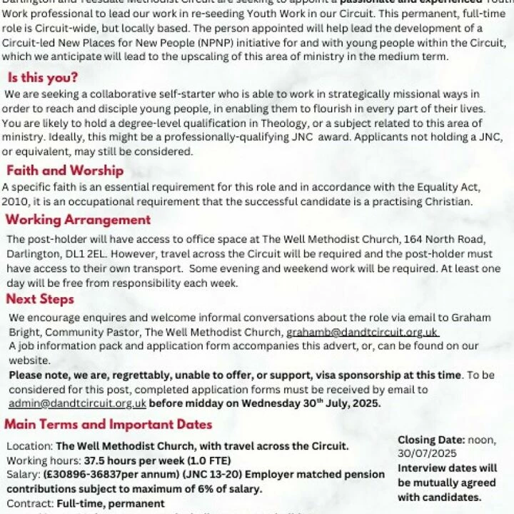 Youth Worker Pioneer D&T June 2025