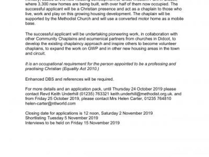 GWP Chaplain needed!