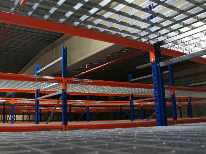 Newly painted warehouse shelving
