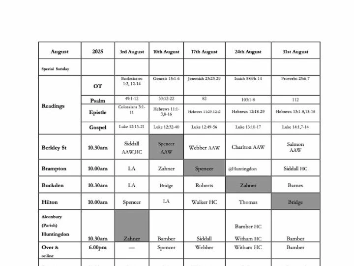Worship Opportunities August