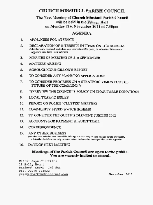 2011-11-21 Minutes & Agenda