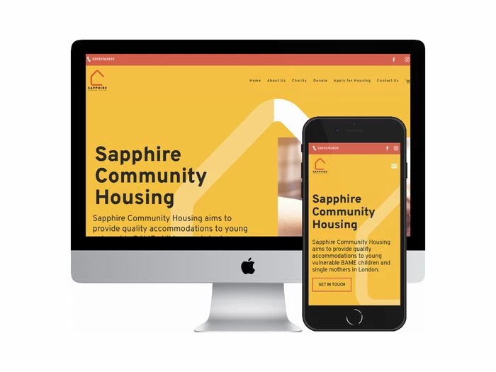 Desktop and mobile screenshots of the Sapphire Community Housing website