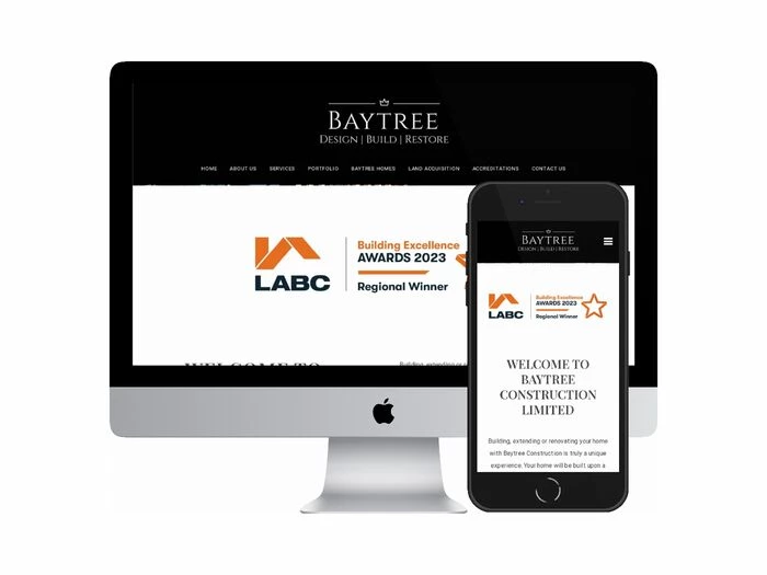 Desktop and mobile screenshots of the Baytree Construction website