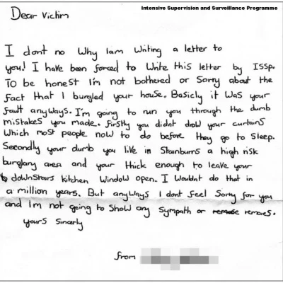 Burglar's Letter to Victims