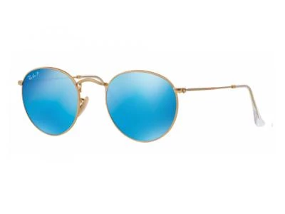 rb3447_112-4L_tq Ray-Ban Round Metal Matte Gold with Crystal Blue Mirror Polarised Lenses