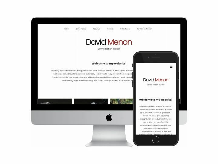 Desktop and mobile screenshots of the David Menon Books website