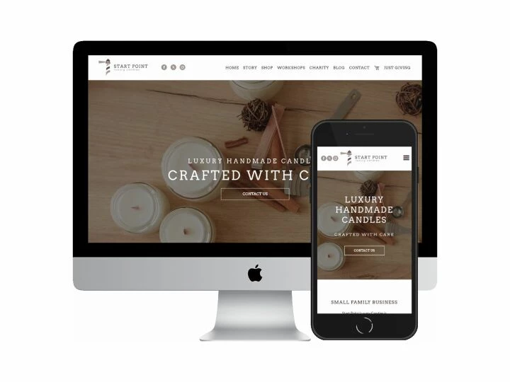 Desktop and mobile screenshots of the Start Point Luxury Candles website