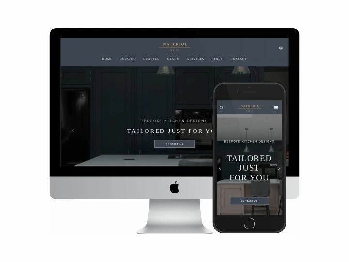 Desktop and mobile screenshots of the Naturiol Kitchens website