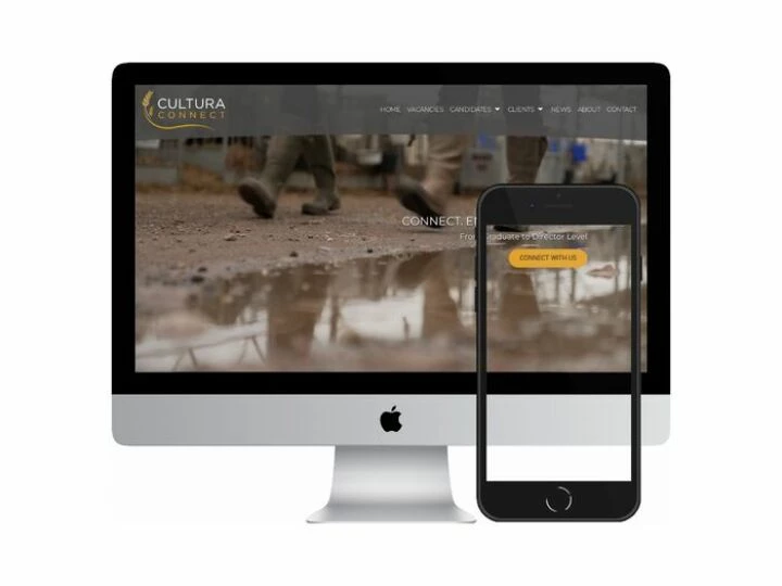 Desktop and mobile screenshots of the Cultura Connect website