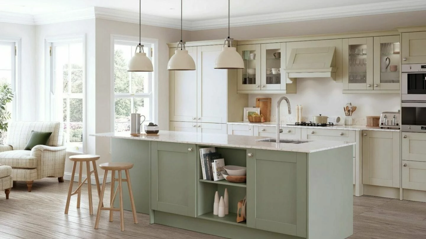 Alku Open Plan Light Shaker Kitchen With Island 1