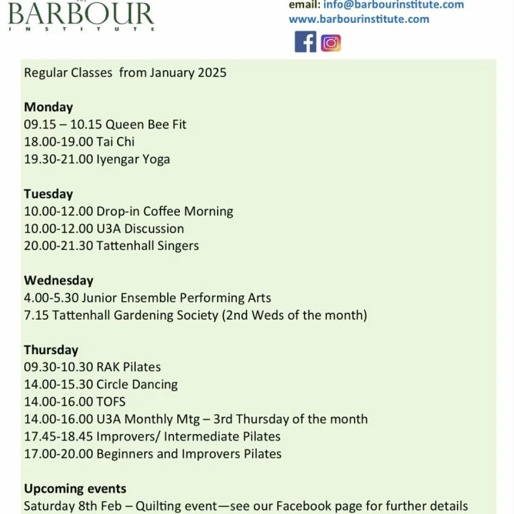 Regular Classes at the Barbour