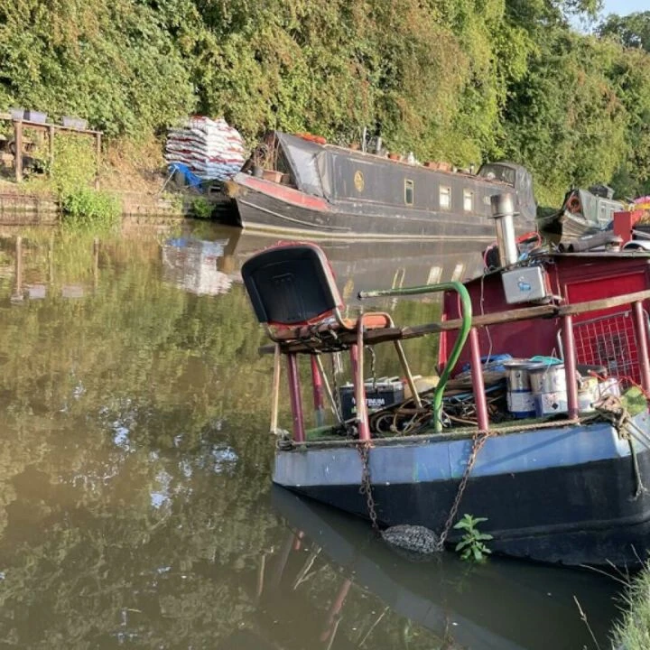 Canal boat leaning