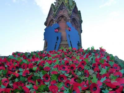 memorial covered in poppies