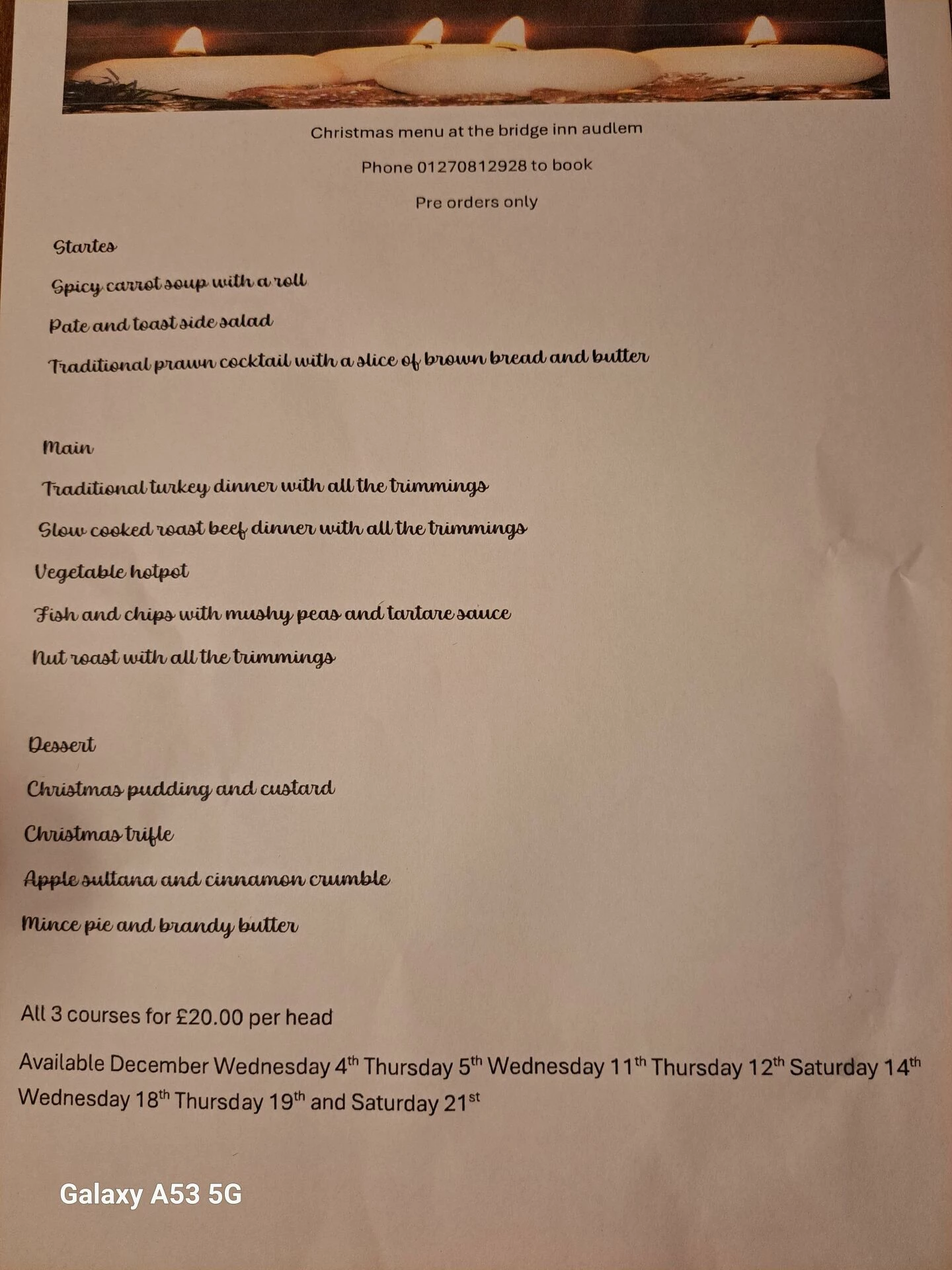 bridge inn menu