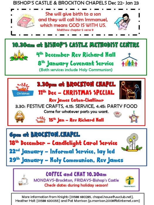 brockton chapel activities dec 22 to jan 23