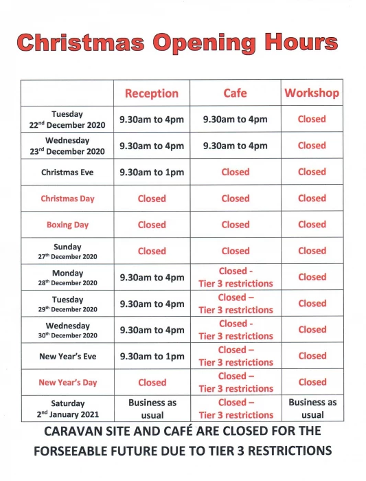 christmas opening hours 2020