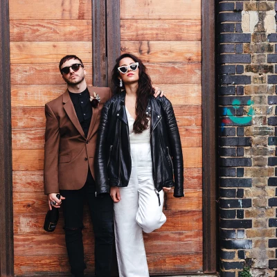 city wedding leather jacket and trousers p