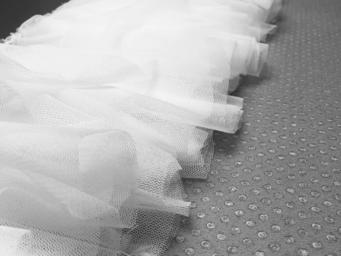 close up ruffles bespoke dress detail