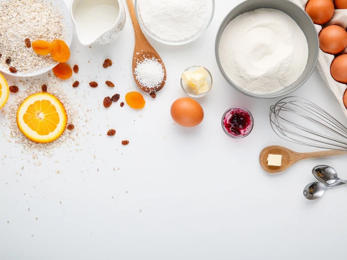 cooking ingredients set out for baking