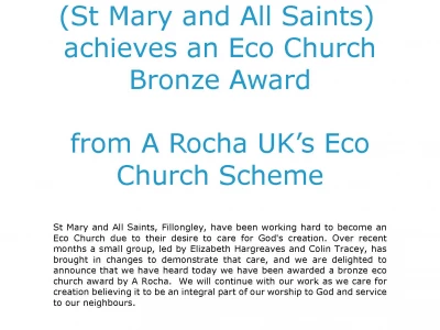eco church bronze award for fillongley