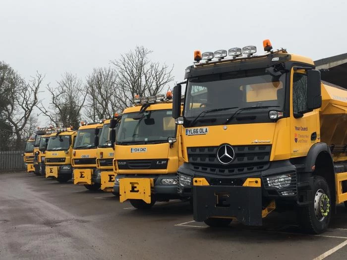 gritting fleet at guilden sutton depot