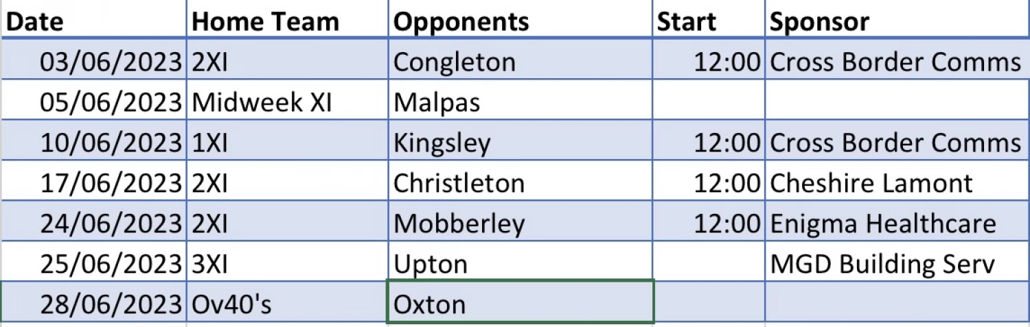 june cricket fixtures