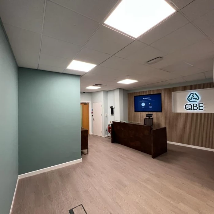 long view of the reception area at the qbe offices in leeds