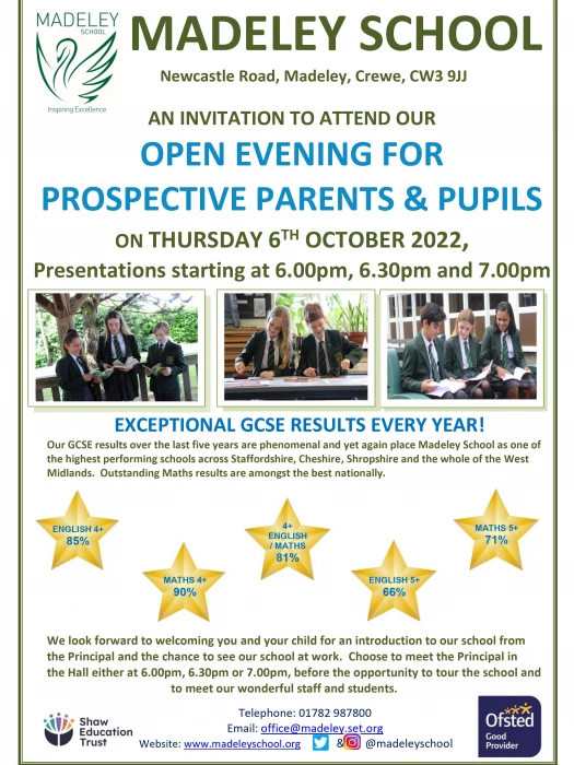 madeley school open evening poster 2022