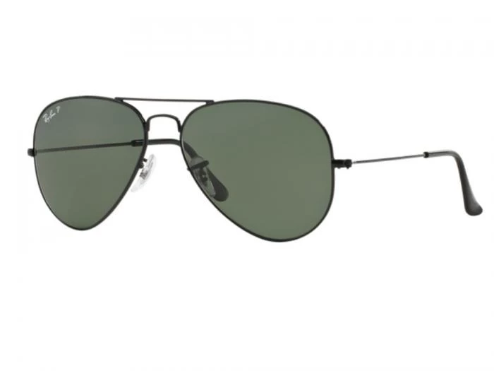 rayban aviator in black with crystal green polarised lenses rb3025 00258