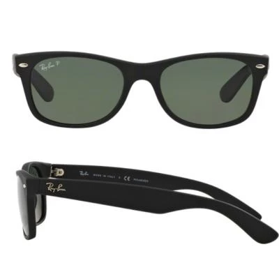 rayban new wayfarer in rubber black with crystal green lenses rb2132 62258