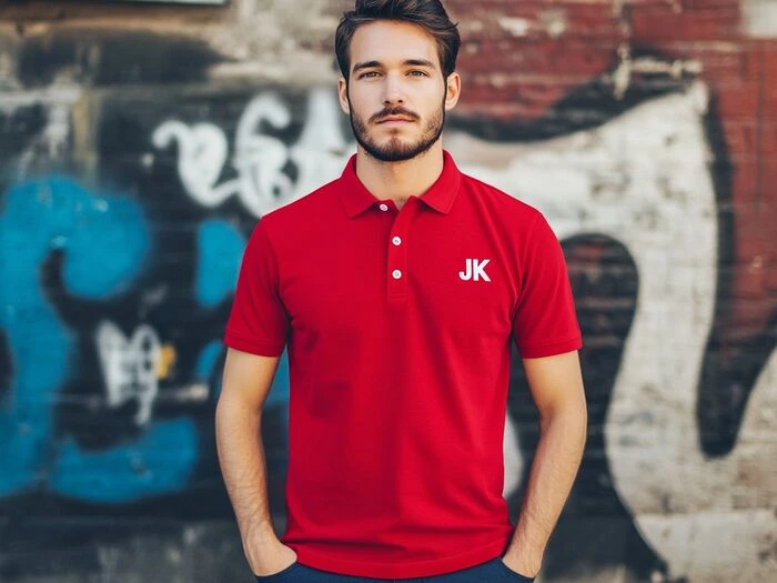 red polo tshirt with jk on the breast