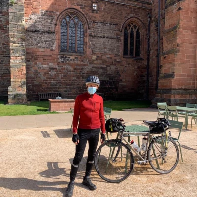 revd john kime  outside carlisle cathedal 19 may  climate change cycle ride