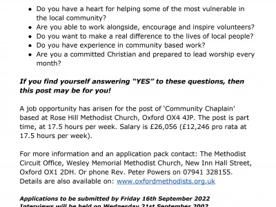 rose hill community chaplain advert 2022 1