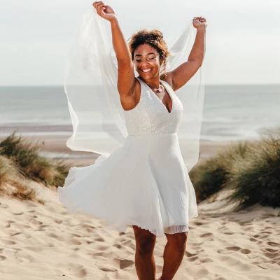 short dress long veil venus beach style p