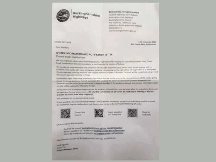 thame rd letter