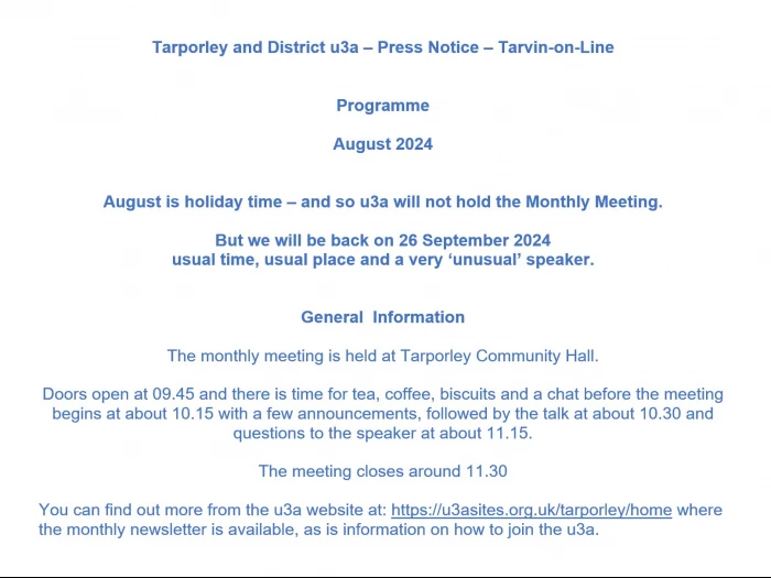 u3a   press notice  2024  aug