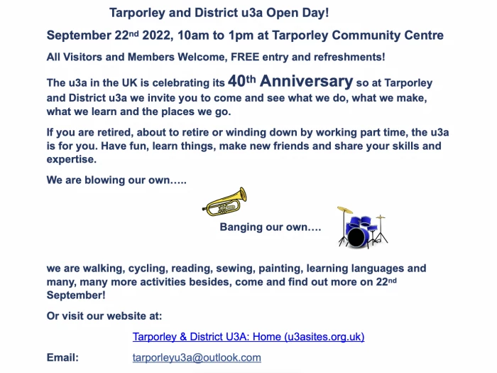 u3a open day advertisement